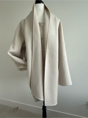 Lamarque Cream 100% Wool Coat with Built In Scarf Drape